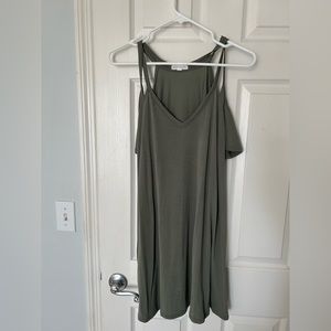 2/$20 socialite cold shoulder cut out dress olive green small swing flowy fit